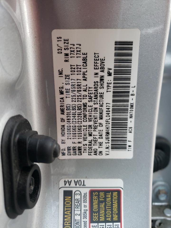 2015 Honda Cr-V Exl VIN: 5J6RM4H70FL049477 Lot: 92590055