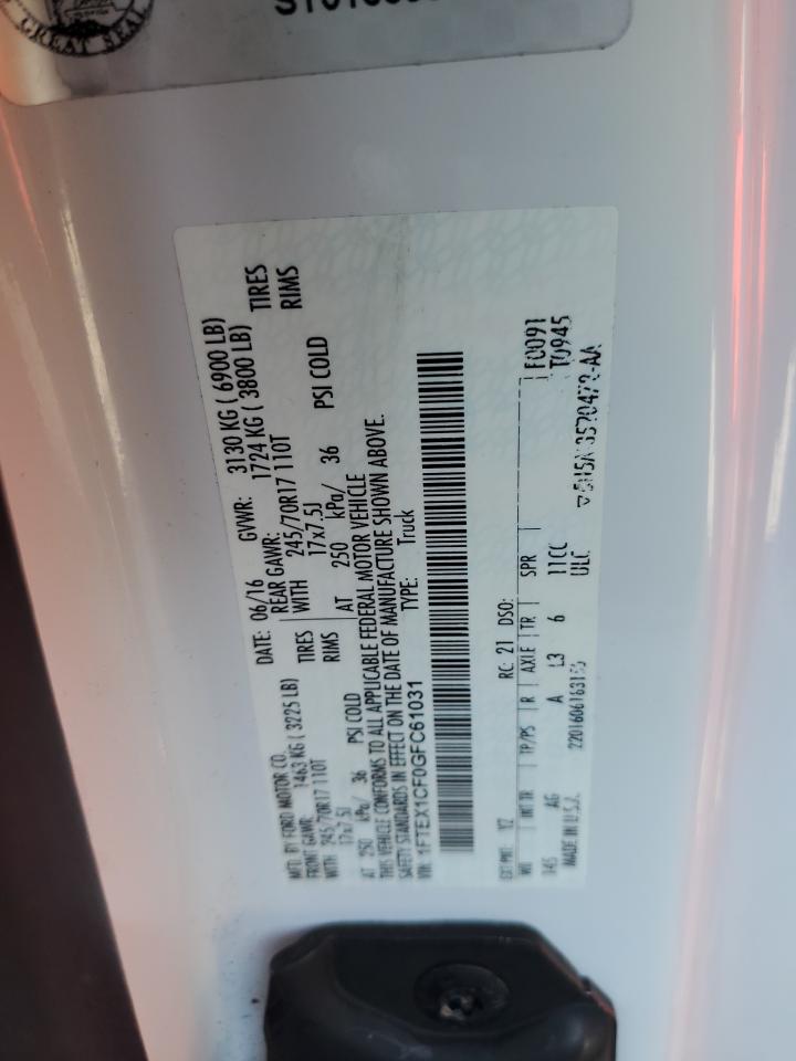 2016 Ford F150 Super Cab VIN: 1FTEX1CF0GFC61031 Lot: 91904225