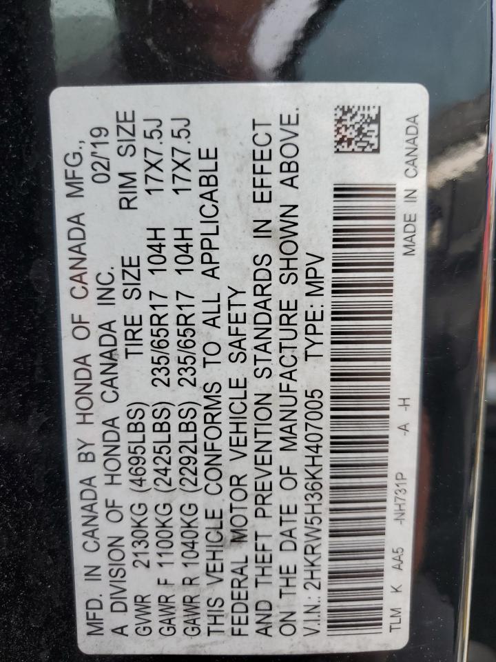 2019 Honda Cr-V Lx VIN: 2HKRW5H36KH407005 Lot: 91438605