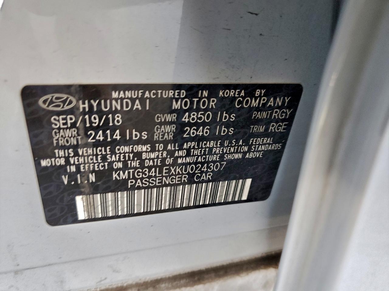 2019 Genesis G70 Prestige VIN: KMTG34LEXKU024307 Lot: 94322675