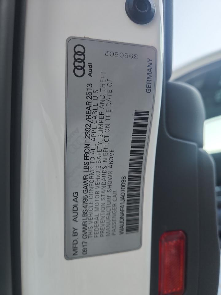 2018 Audi A4 Premium VIN: WAUDNAF41JA070098 Lot: 92423445