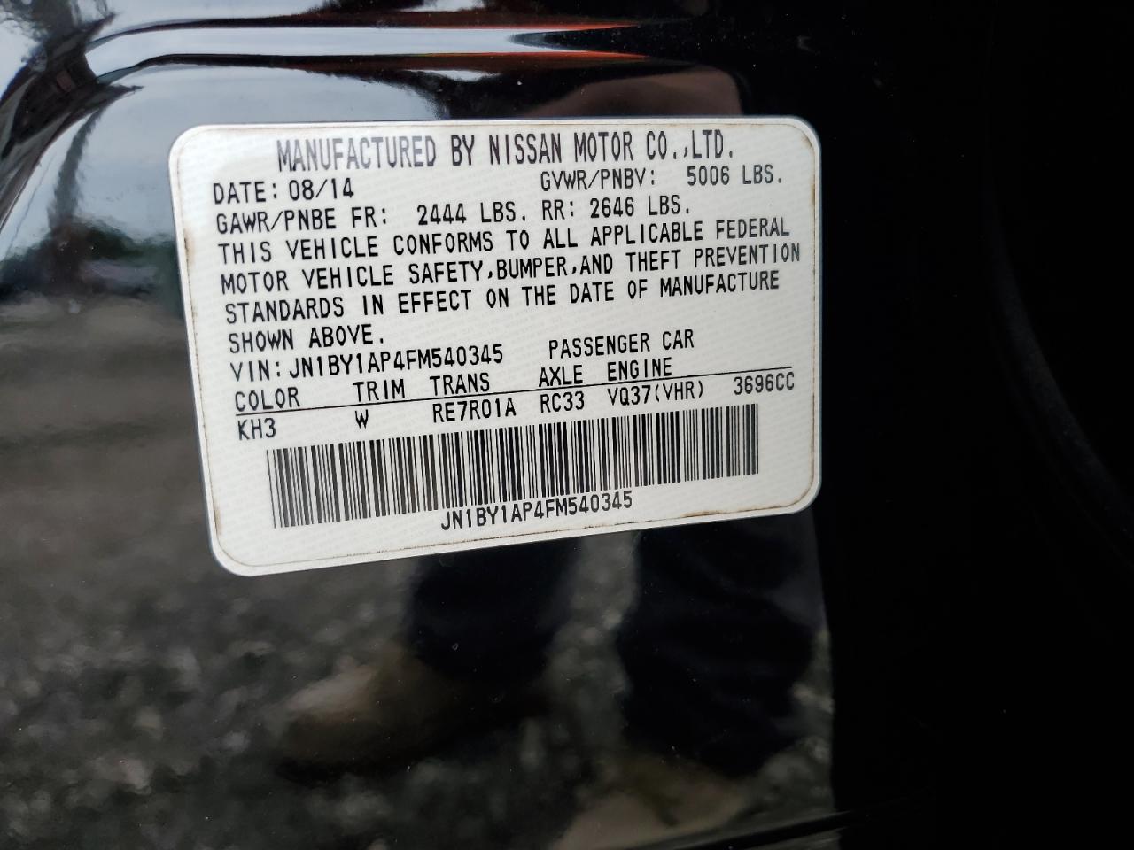 2015 Infiniti Q70 3.7 VIN: JN1BY1AP4FM540345 Lot: 91369675