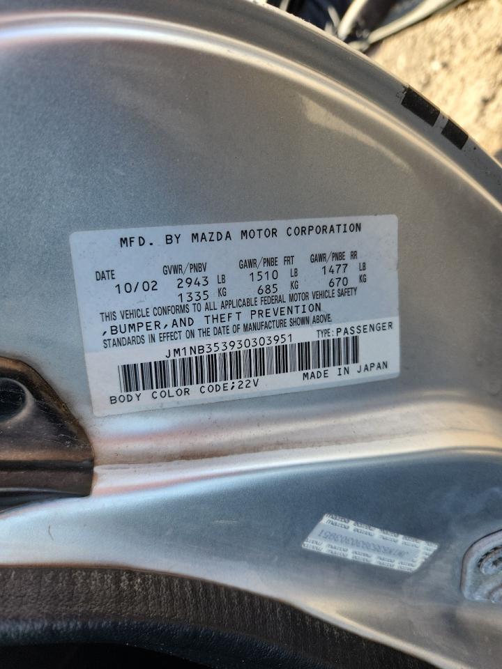 2003 Mazda Mx-5 Miata Base VIN: JM1NB353930303951 Lot: 92864335