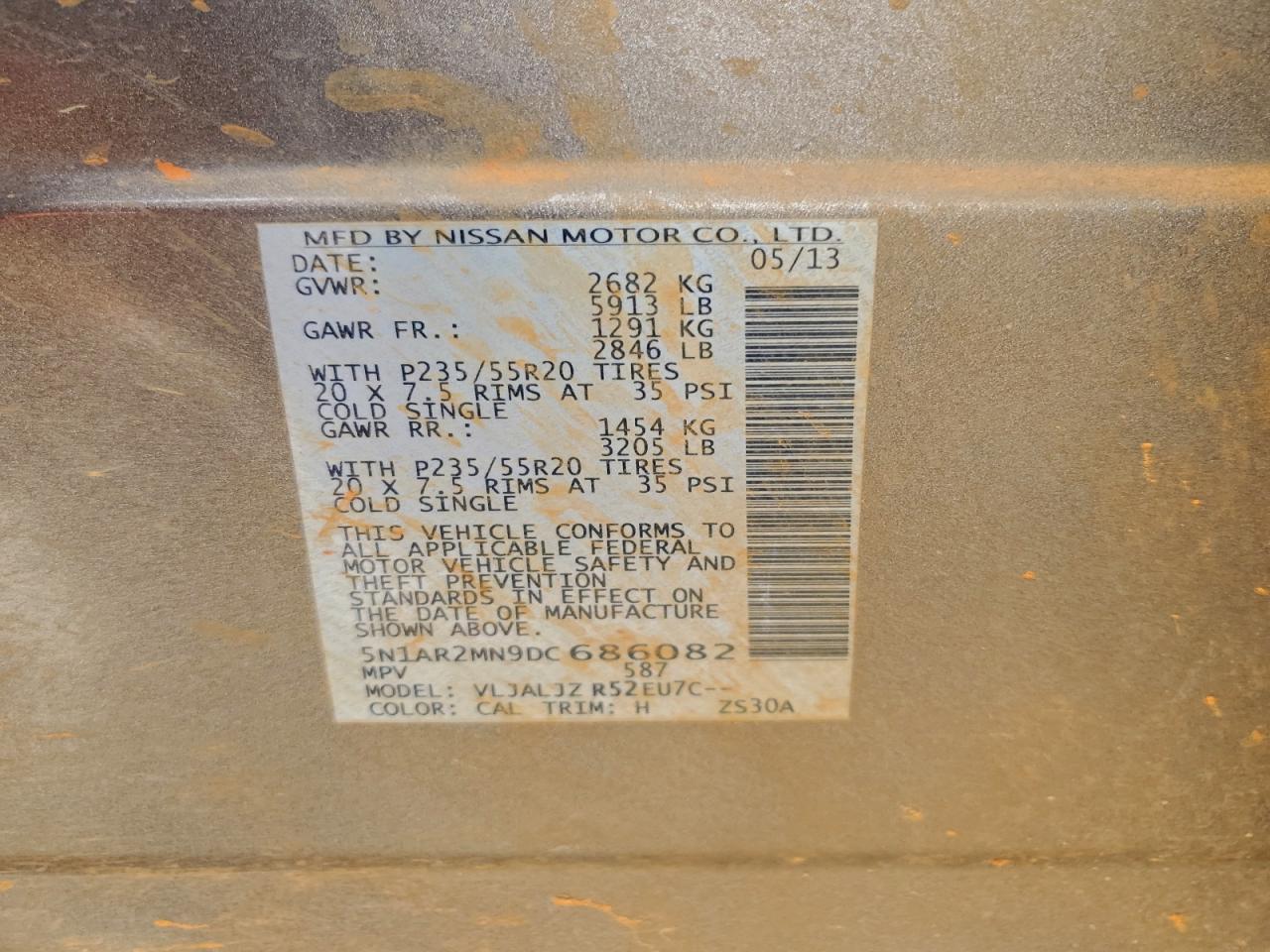 2013 Nissan Pathfinder S VIN: 5N1AR2MN9DC686082 Lot: 92757455