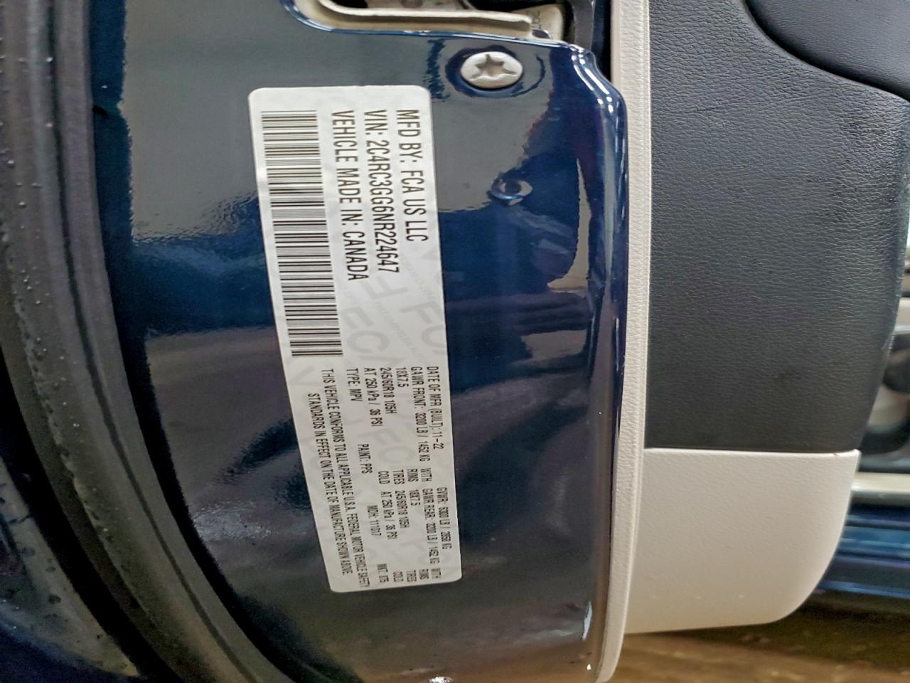 2022 Chrysler Pacifica Limited VIN: 2C4RC3GG6NR224647 Lot: 93460585