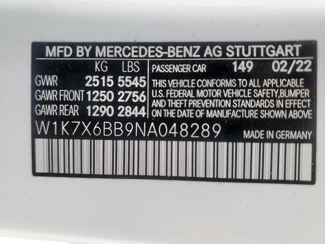 2022 Mercedes-Benz Amg Gt 53 VIN: W1K7X6BB9NA048289 Lot: 93815615