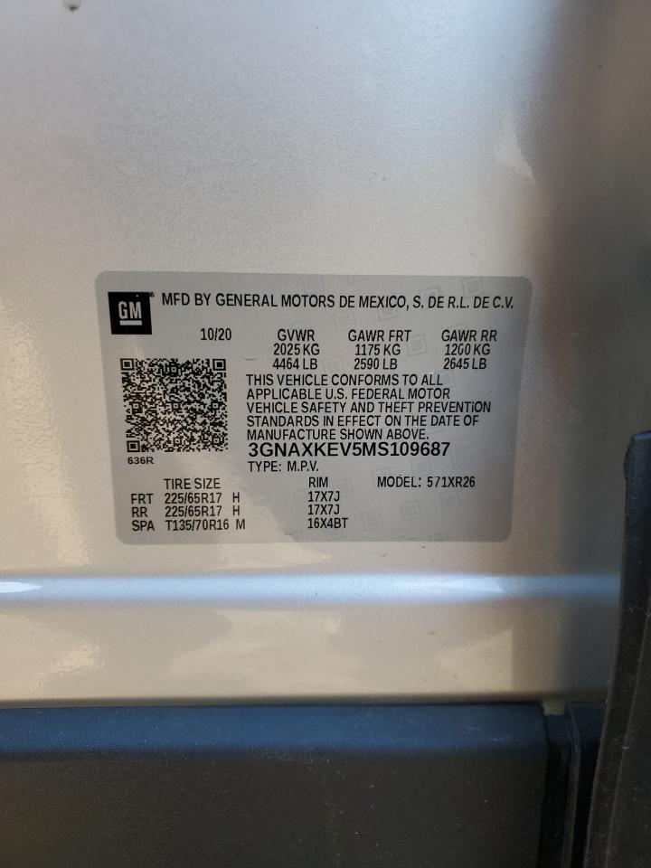 2021 Chevrolet Equinox Lt VIN: 3GNAXKEV5MS109687 Lot: 91401695