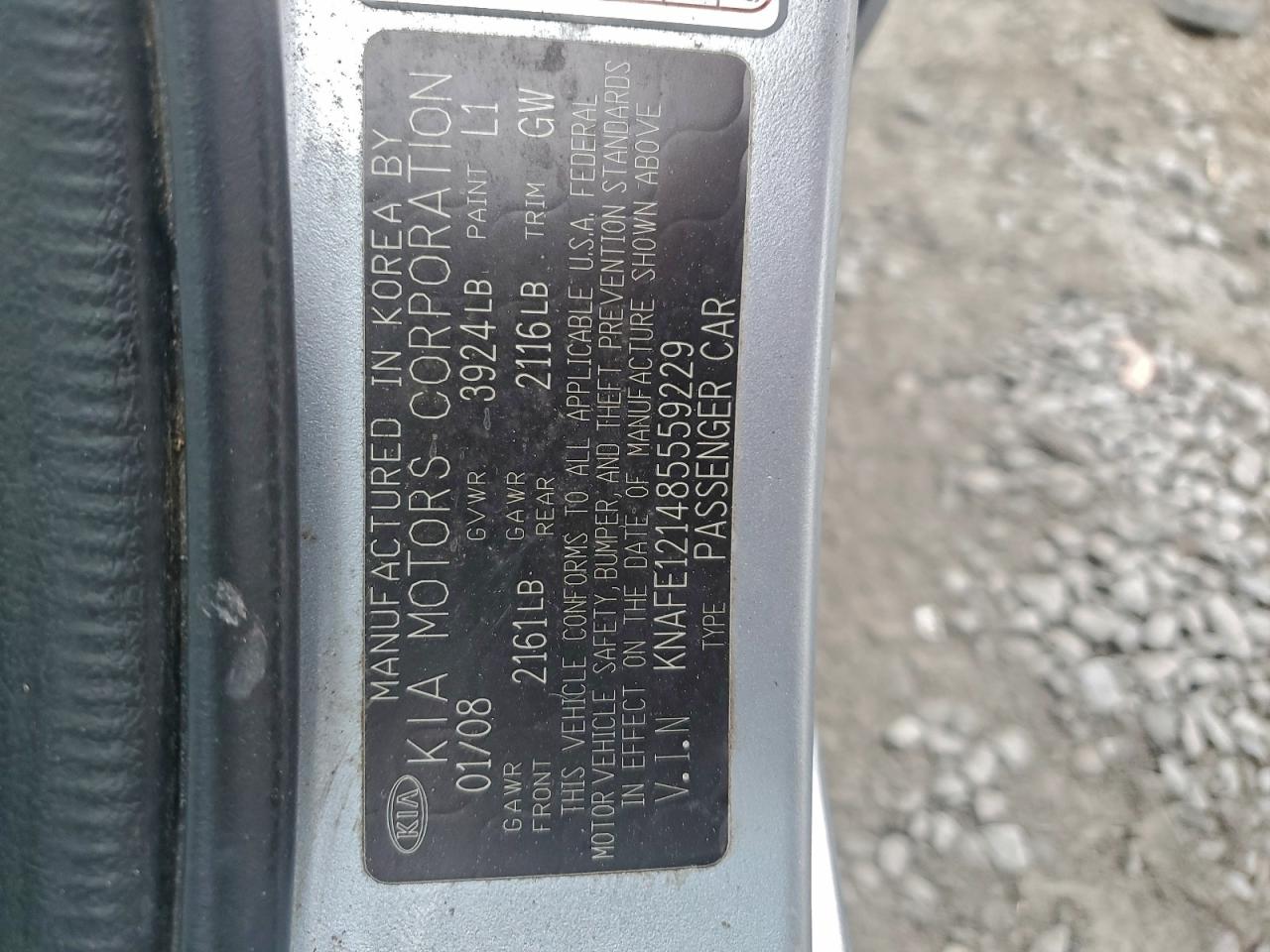 2008 Kia Spectra Ex VIN: KNAFE121485559229 Lot: 93602535