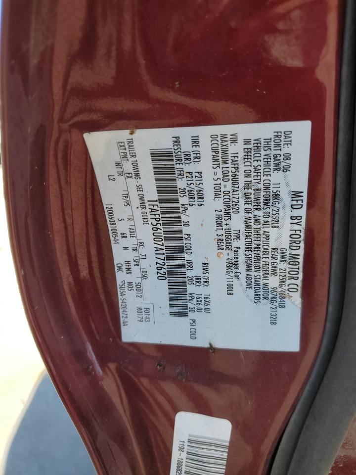 2007 Ford Taurus Sel VIN: 1FAFP56U07A172620 Lot: 90759855