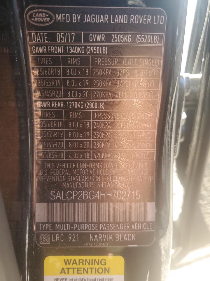 2017 Land Rover Discovery Sport Se VIN: SALCP2BG4HH702715 Lot: 92135925