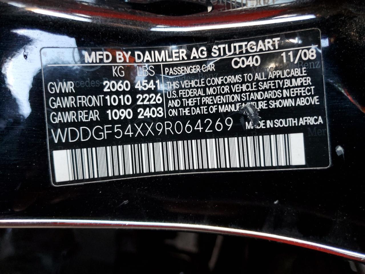 2009 Mercedes-Benz C 300 VIN: WDDGF54XX9R064269 Lot: 93479725