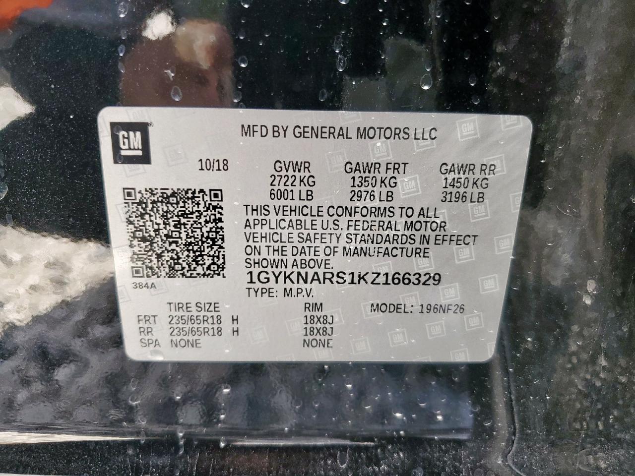 2019 Cadillac Xt5 VIN: 1GYKNARS1KZ166329 Lot: 92407795