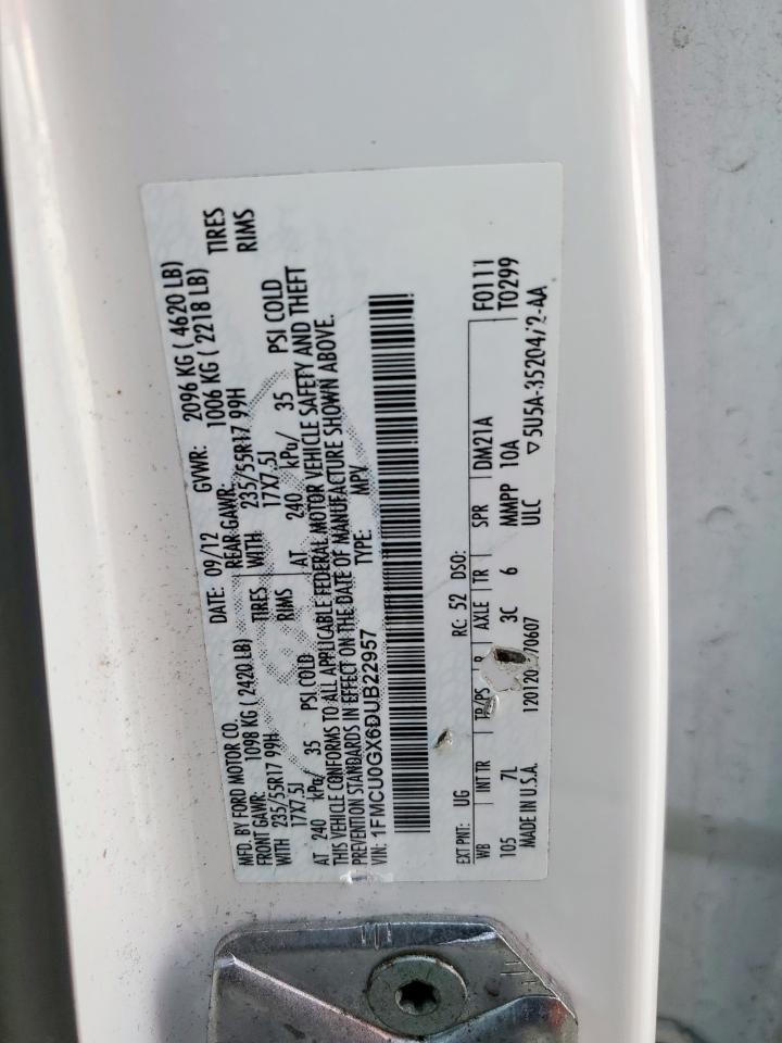 2013 Ford Escape Se VIN: 1FMCU0GX6DUB22957 Lot: 92752025