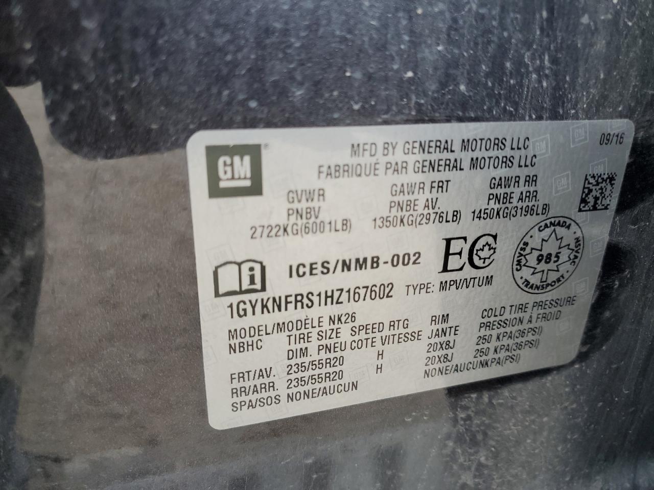 2017 Cadillac Xt5 Platinum VIN: 1GYKNFRS1HZ167602 Lot: 92499735