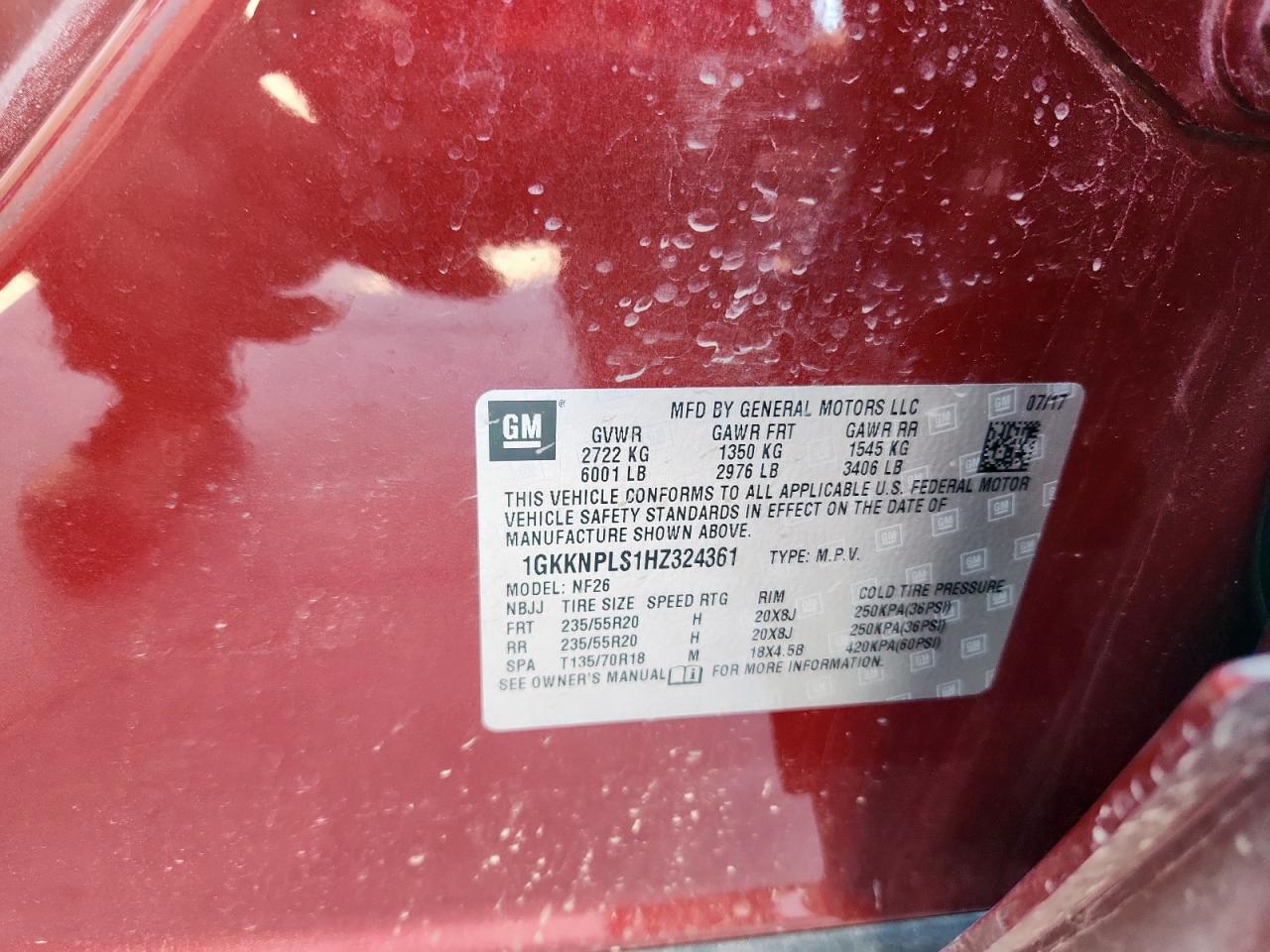 2017 GMC Acadia Denali VIN: 1GKKNPLS1HZ324361 Lot: 92029585