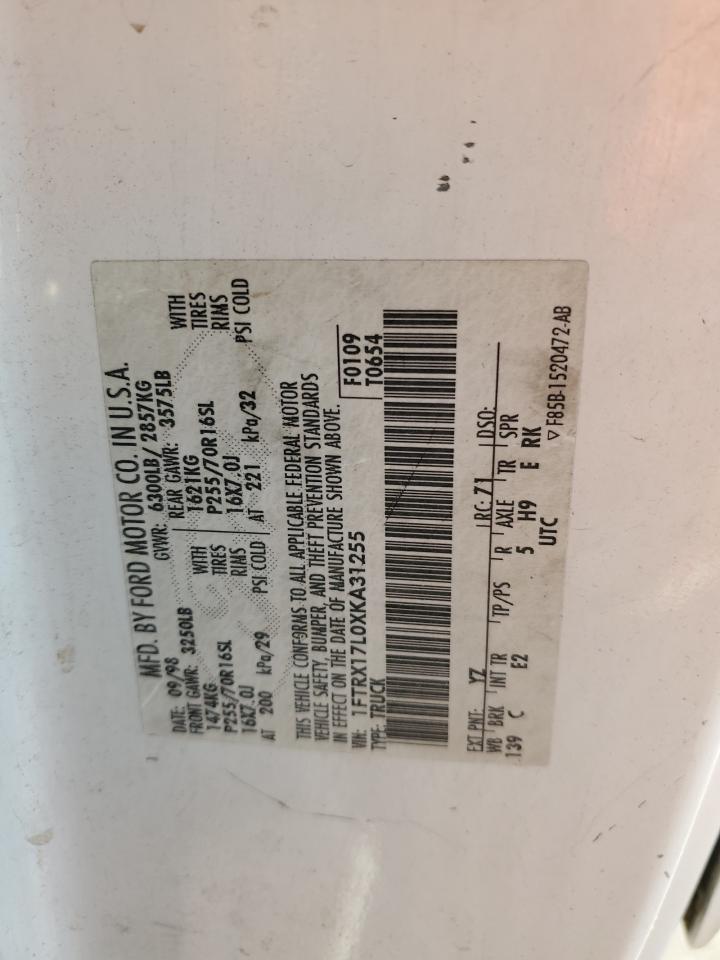 1999 Ford F150 VIN: 1FTRX17L0XKA31255 Lot: 91420575