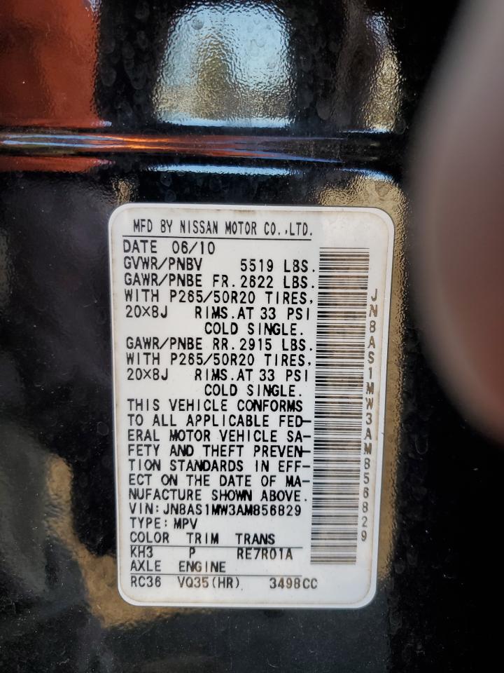 2010 Infiniti Fx35 VIN: JN8AS1MW3AM856829 Lot: 90792885