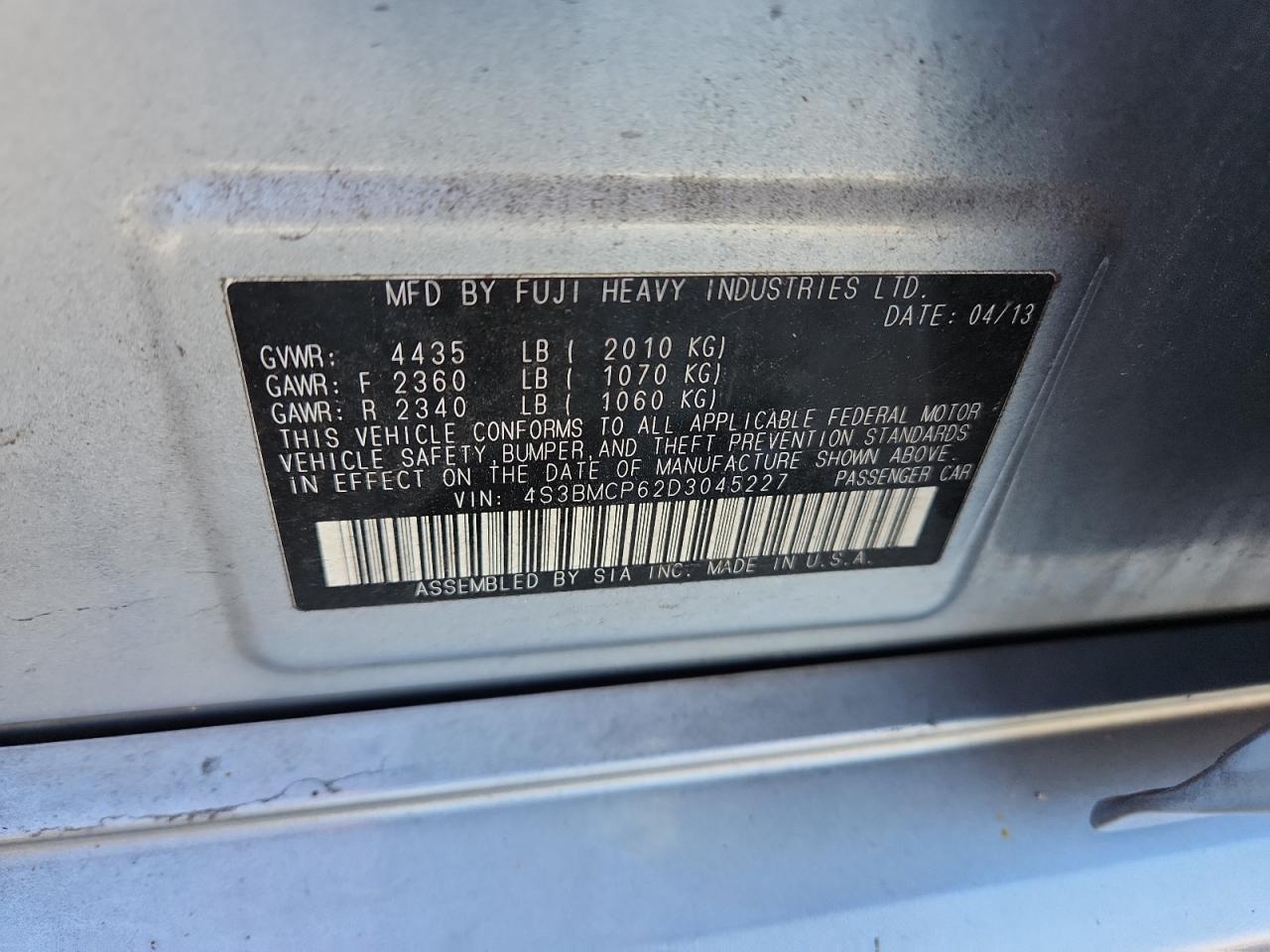 2013 Subaru Legacy 2.5I Limited VIN: 4S3BMCP62D3045227 Lot: 92796025