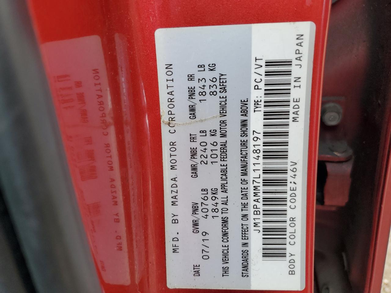 2020 Mazda 3 Preferred VIN: JM1BPAMM7L1148197 Lot: 92290915