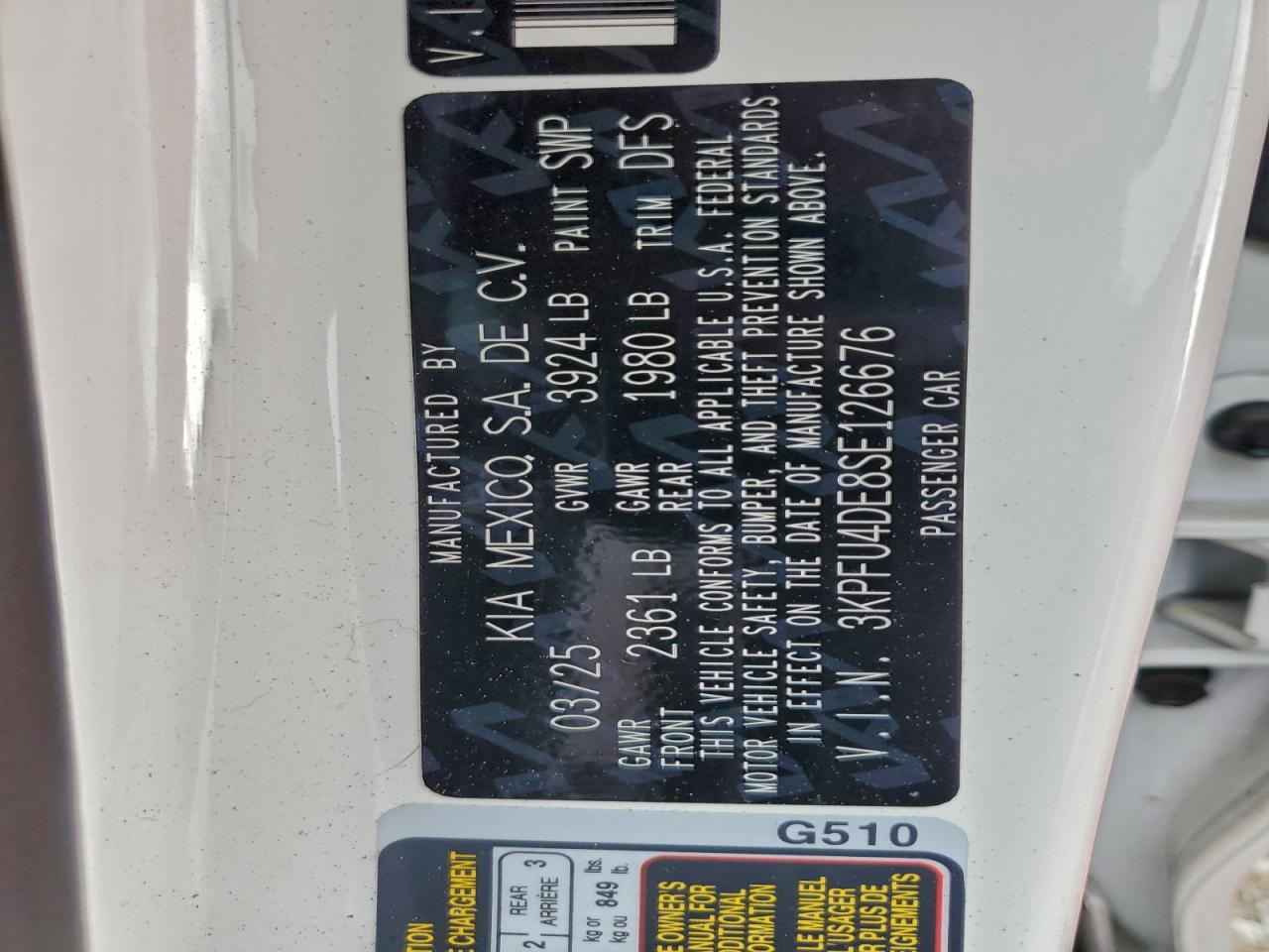 2025 Kia K4 Ex VIN: 3KPFU4DE8SE126676 Lot: 93890225