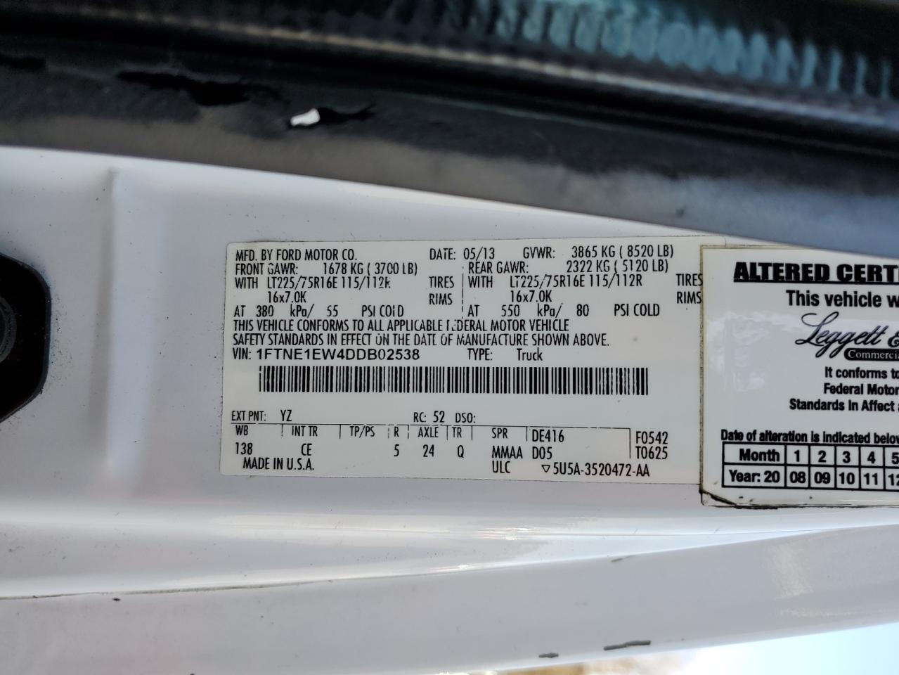 2013 Ford Econoline E150 Van VIN: 1FTNE1EW4DDB02538 Lot: 90619105