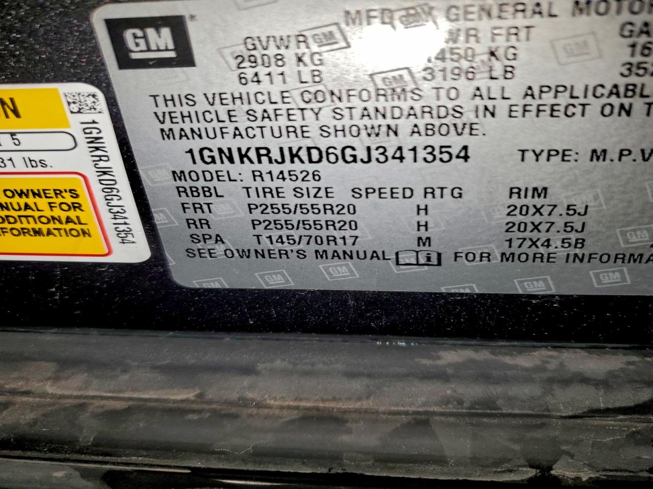 2016 Chevrolet Traverse Ltz VIN: 1GNKRJKD6GJ341354 Lot: 94399265