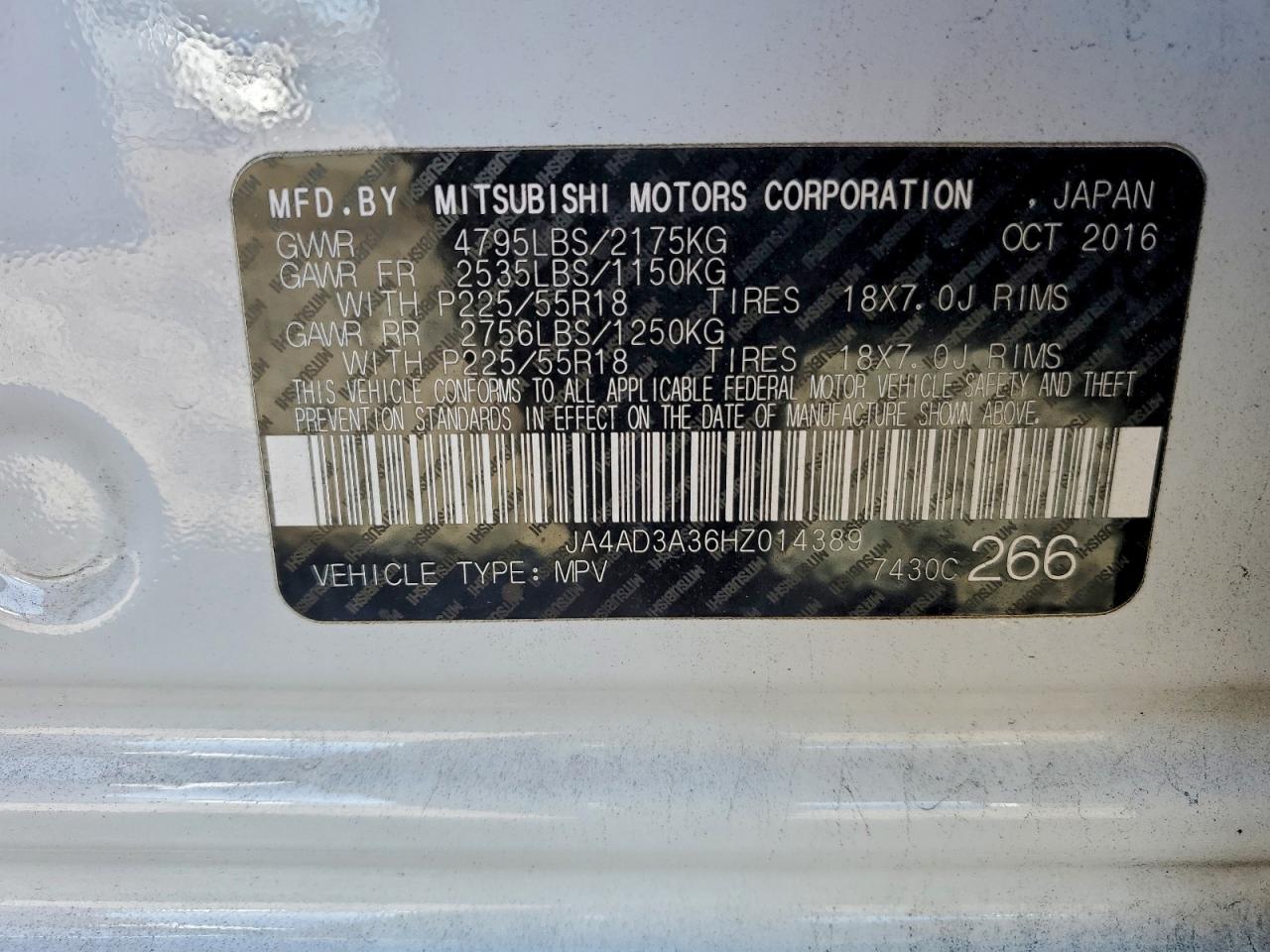 2017 Mitsubishi Outlander Se VIN: JA4AD3A36HZ014389 Lot: 93855195