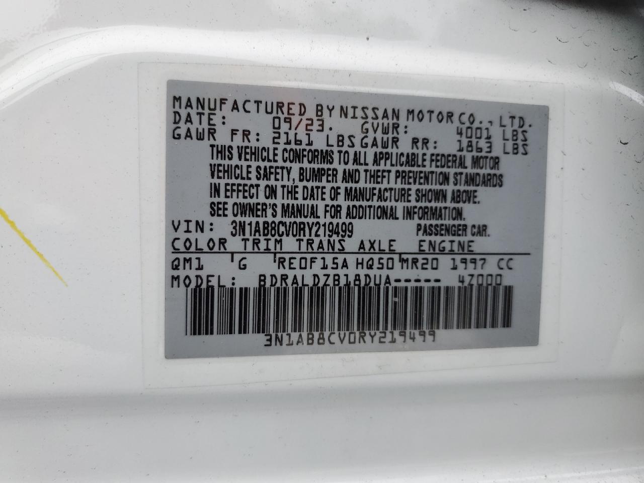 2024 Nissan Sentra Sv VIN: 3N1AB8CV0RY219499 Lot: 91579465