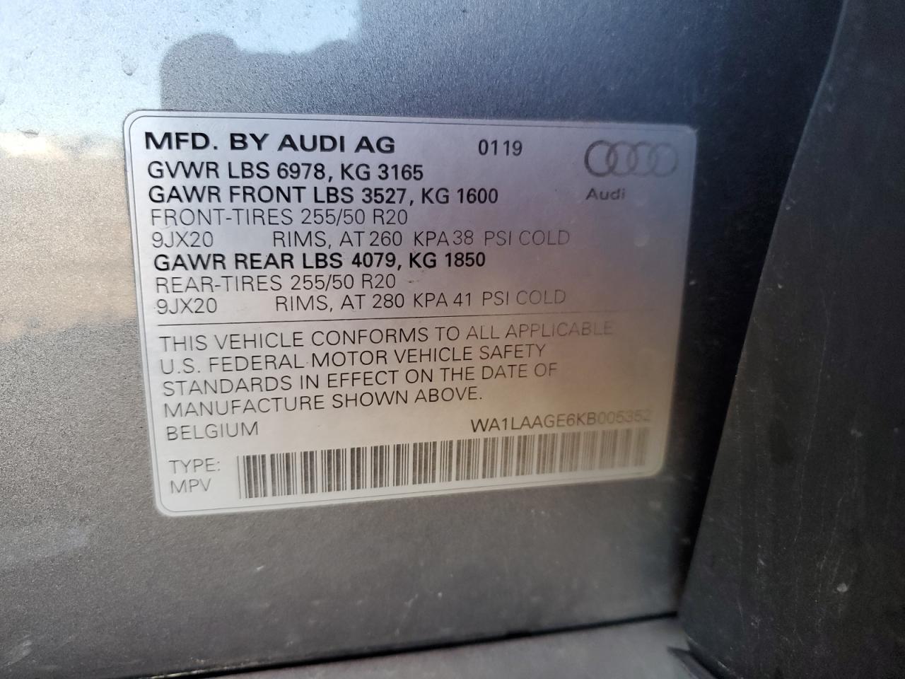 2019 Audi E-Tron Premium Plus VIN: WA1LAAGE6KB005352 Lot: 92469105