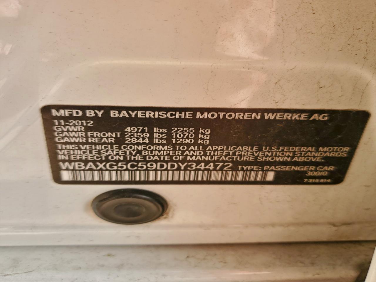 2013 BMW 528 I VIN: WBAXG5C59DDY34472 Lot: 94741035