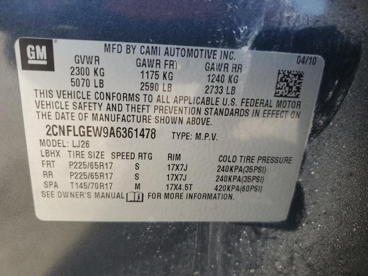 2010 Chevrolet Equinox Ltz VIN: 2CNFLGEW9A6361478 Lot: 92309015