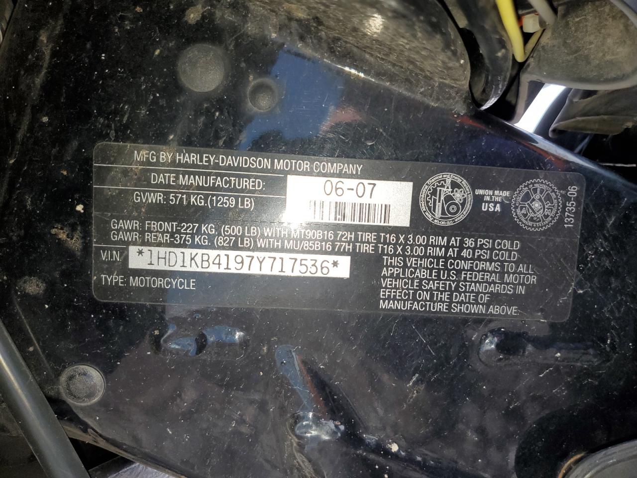 2007 Harley-Davidson Flhx VIN: 1HD1KB4197Y717536 Lot: 92653655