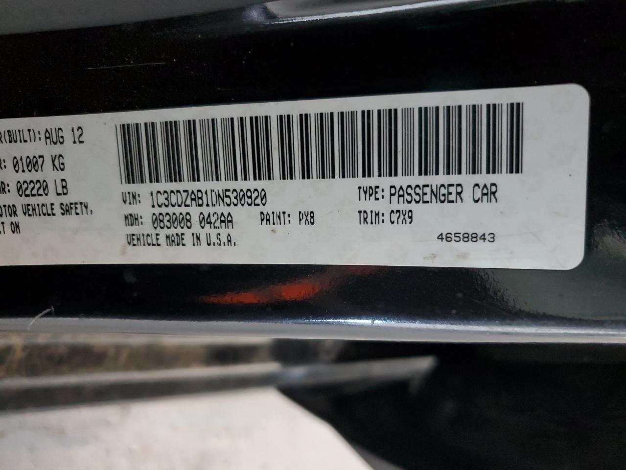 2013 Dodge Avenger Se VIN: 1C3CDZAB1DN530920 Lot: 93038395