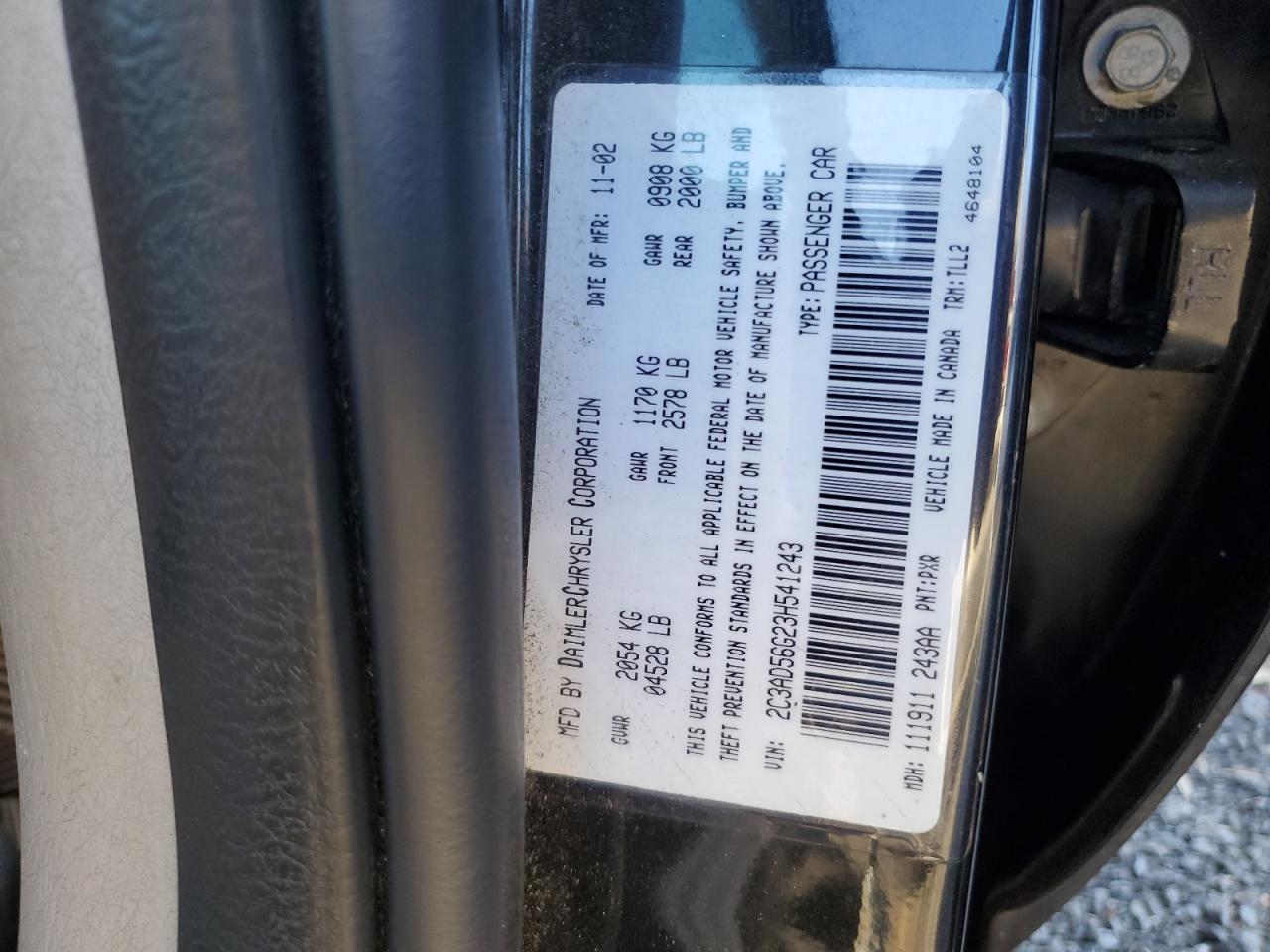 2003 Chrysler Concorde Limited VIN: 2C3AD56G23H541243 Lot: 91761435