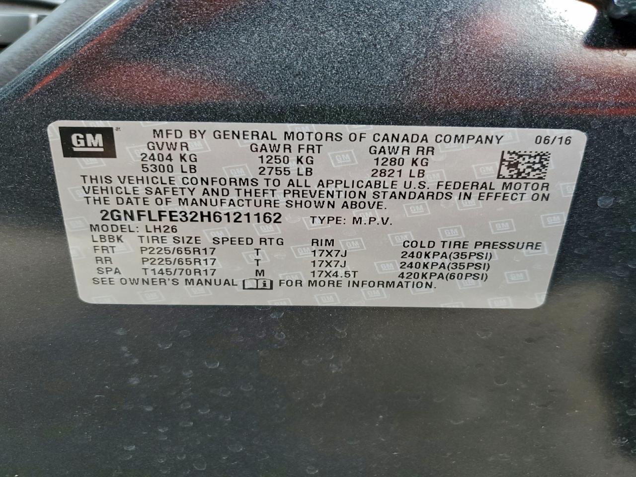 2017 Chevrolet Equinox Lt VIN: 2GNFLFE32H6121162 Lot: 94519745