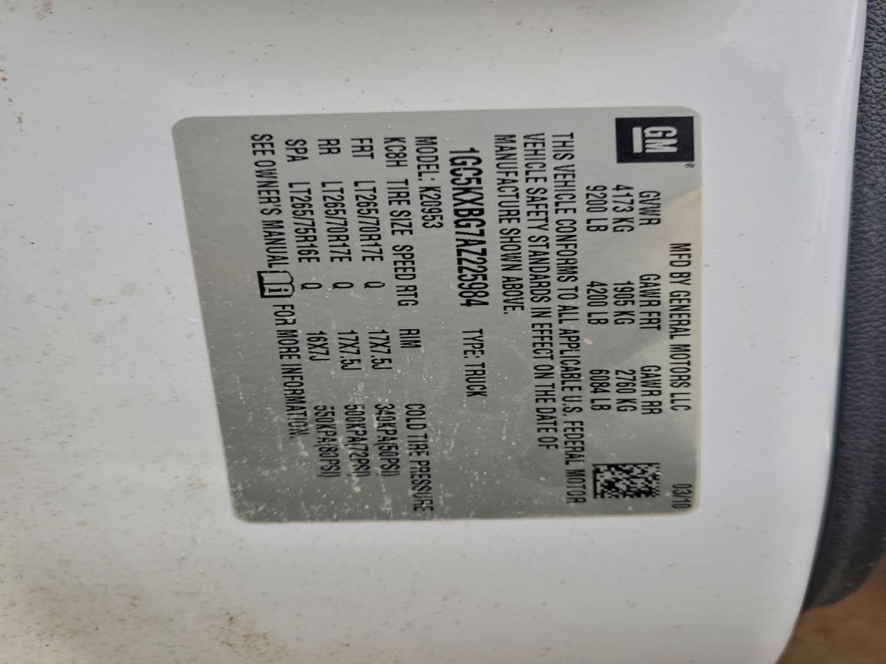 2010 Chevrolet Silverado K2500 Heavy Duty Lt VIN: 1GC5KXBG7AZ225984 Lot: 94072515