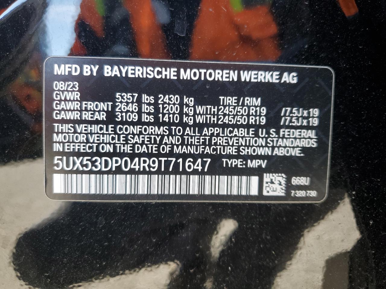 2024 BMW X3 xDrive30I VIN: 5UX53DP04R9T71647 Lot: 93367225