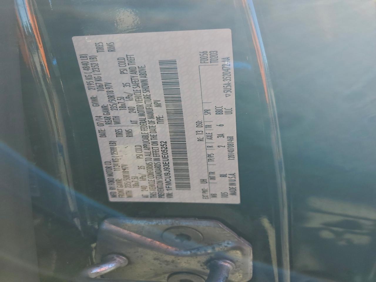 2014 Ford Escape Titanium VIN: 1FMCU9J93EUE05252 Lot: 94070425