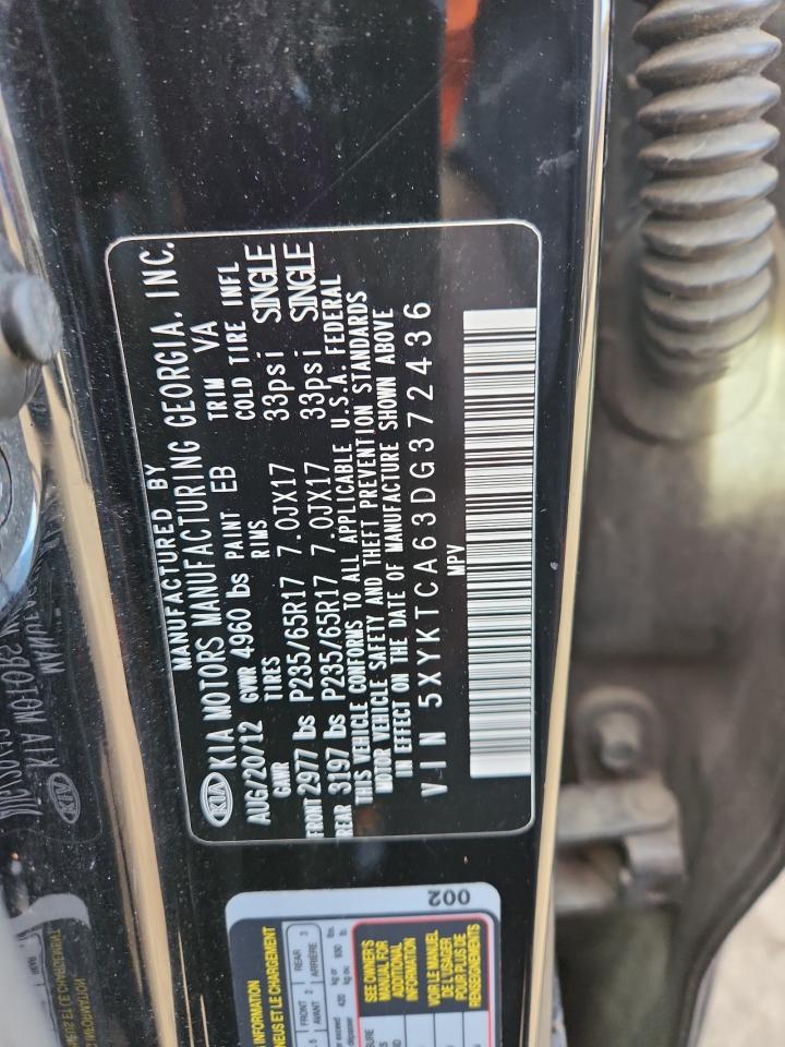 2013 Kia Sorento Lx VIN: 5XYKTCA63DG372436 Lot: 91173365