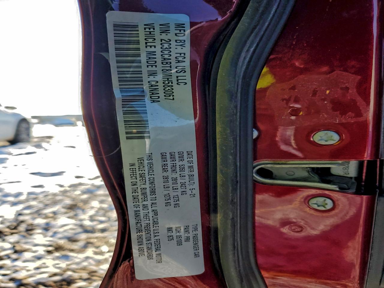 2021 Chrysler 300 S VIN: 2C3CCABT8MH583067 Lot: 93660495