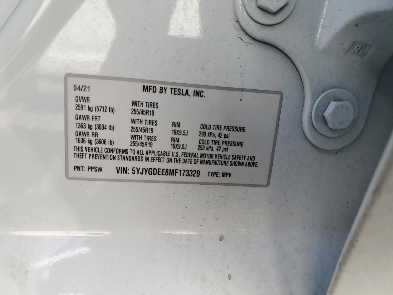 2021 Tesla Model Y VIN: 5YJYGDEE8MF173329 Lot: 91633515