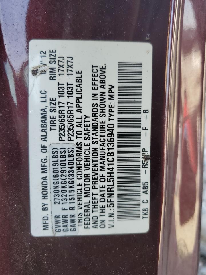 2012 Honda Odyssey Ex VIN: 5FNRL5H41CB136940 Lot: 93451615