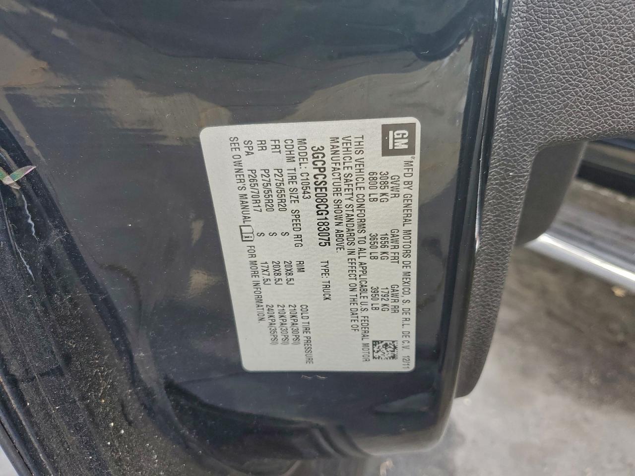 2012 Chevrolet Silverado C1500 Lt VIN: 3GCPCSE08CG183075 Lot: 94356265