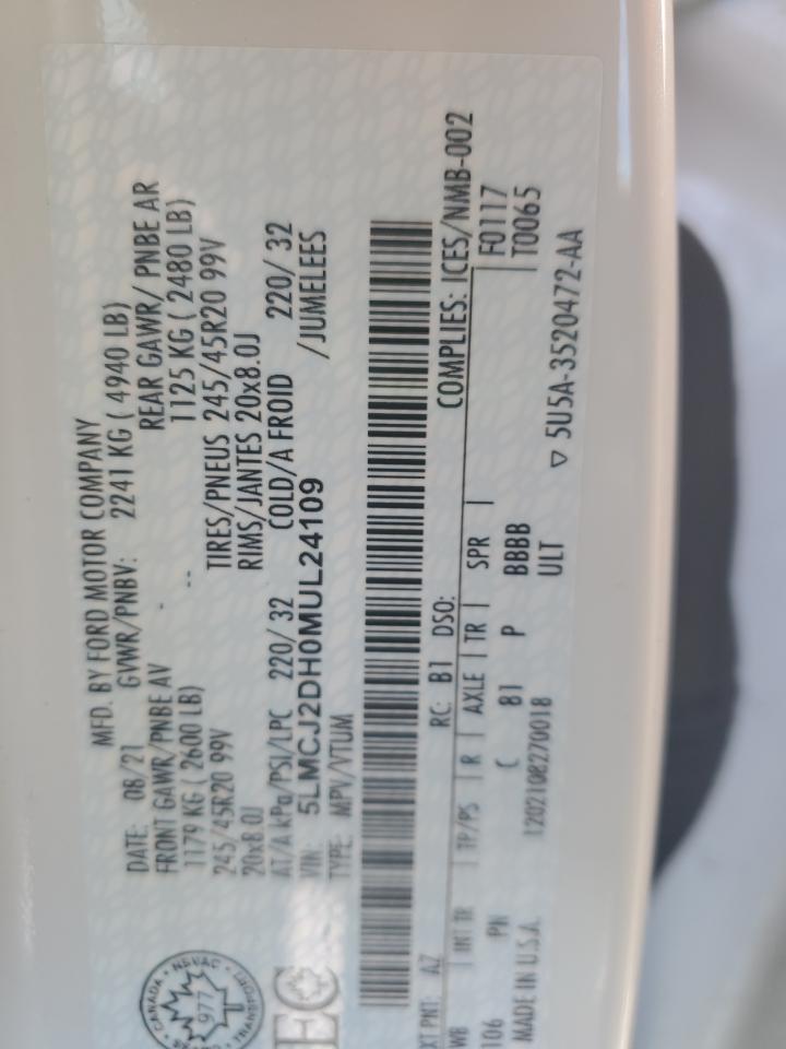 2021 Lincoln Corsair Reserve VIN: 5LMCJ2DH0MUL24109 Lot: 91378195