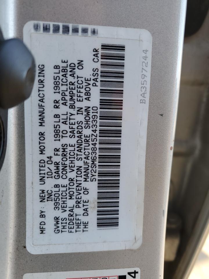 2005 Pontiac Vibe VIN: 5Y2SM6385Z433910 Lot: 91218865