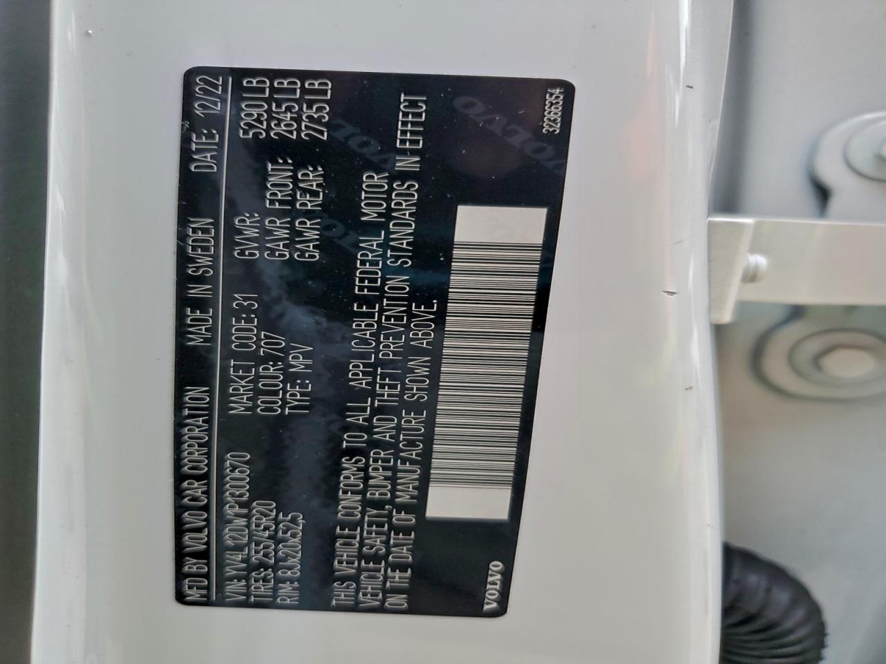 2023 Volvo Xc60 Plus VIN: YV4L12DW1P1300670 Lot: 94249505