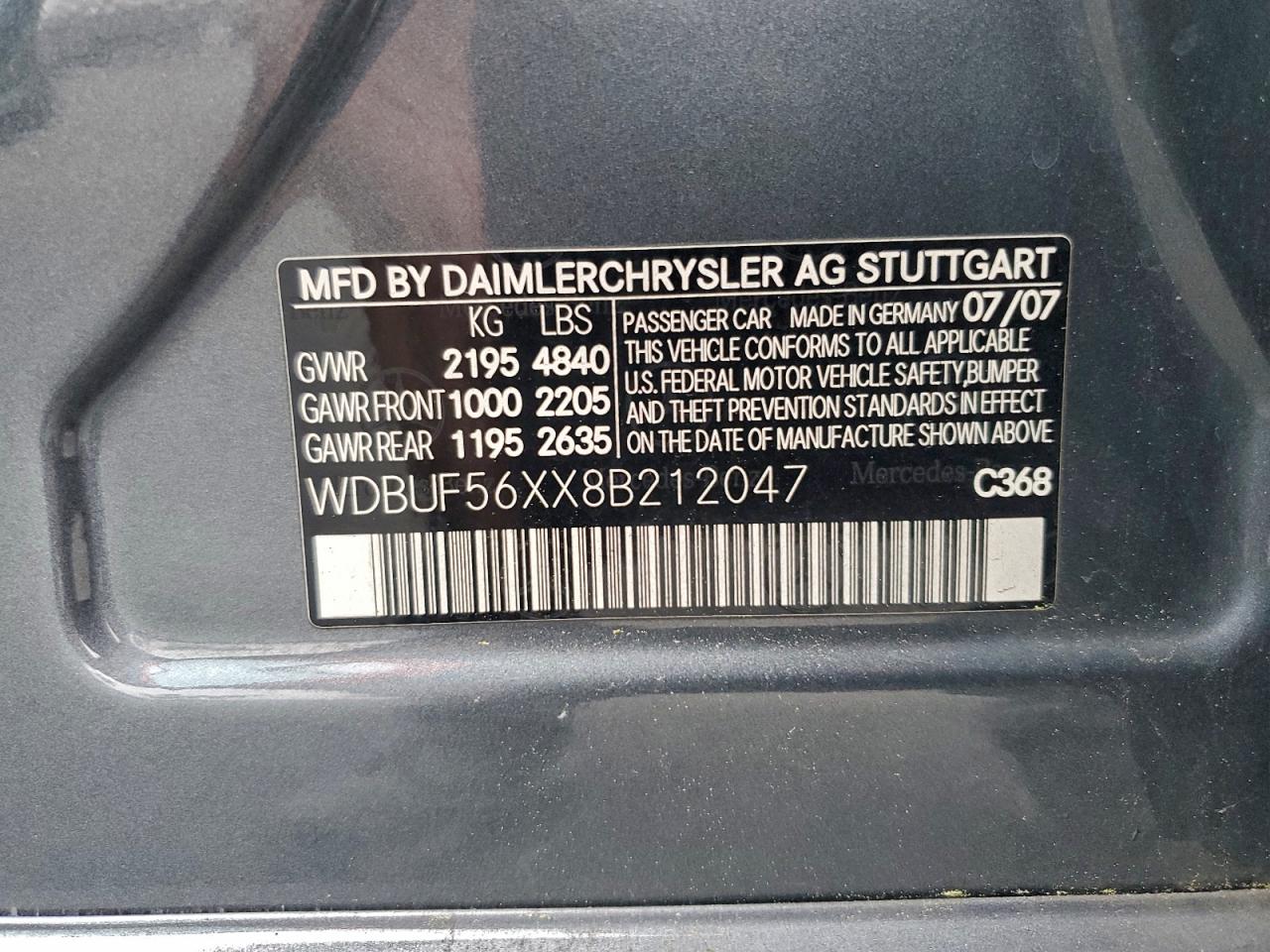 2008 Mercedes-Benz E 350 VIN: WDBUF56XX8B212047 Lot: 94379035