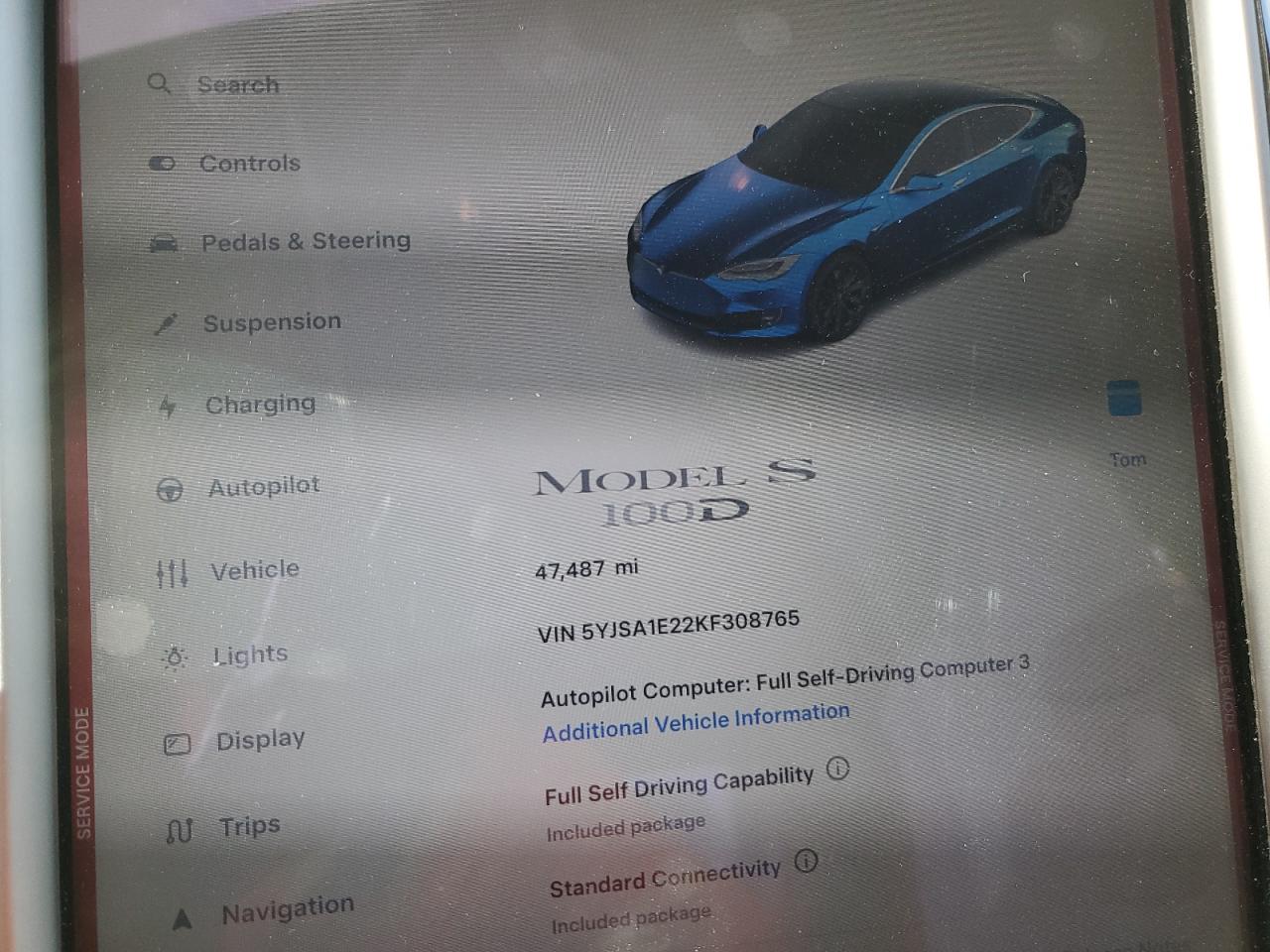 2019 Tesla Model S VIN: 5YJSA1E22KF308765 Lot: 92058085