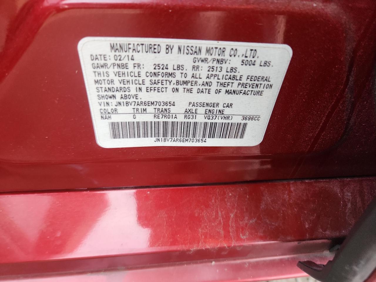 2014 Infiniti Q50 Base VIN: JN1BV7AR6EM703654 Lot: 92045395