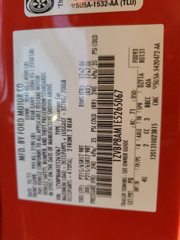 2014 Ford Mustang VIN: 1ZVBP8AM1E5265067 Lot: 92129715